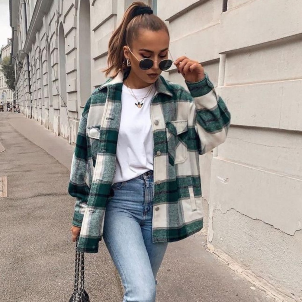 Avec Les Filles Flannel Plaid Shacket S
